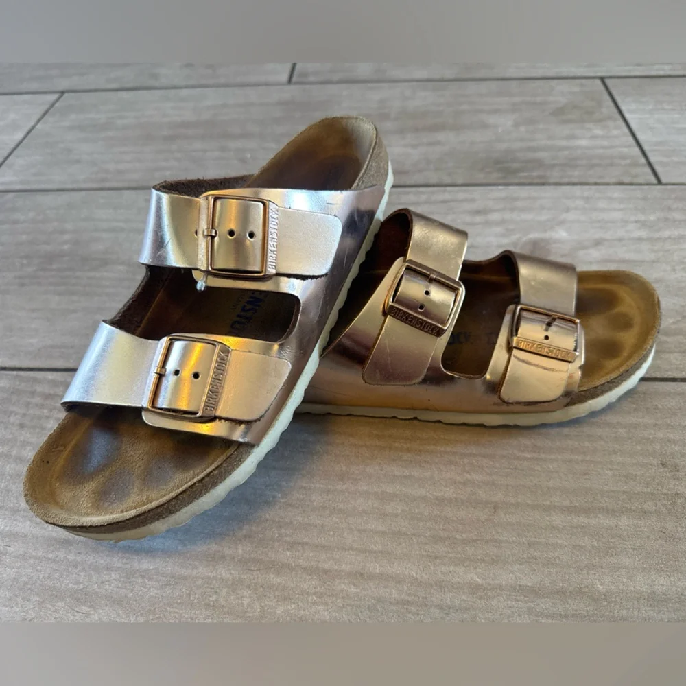 Birkenstock Arizona Soft Footbed Sandal Unisex Metallic Copper Sz EU41 US 10 - Picture 8 of 8